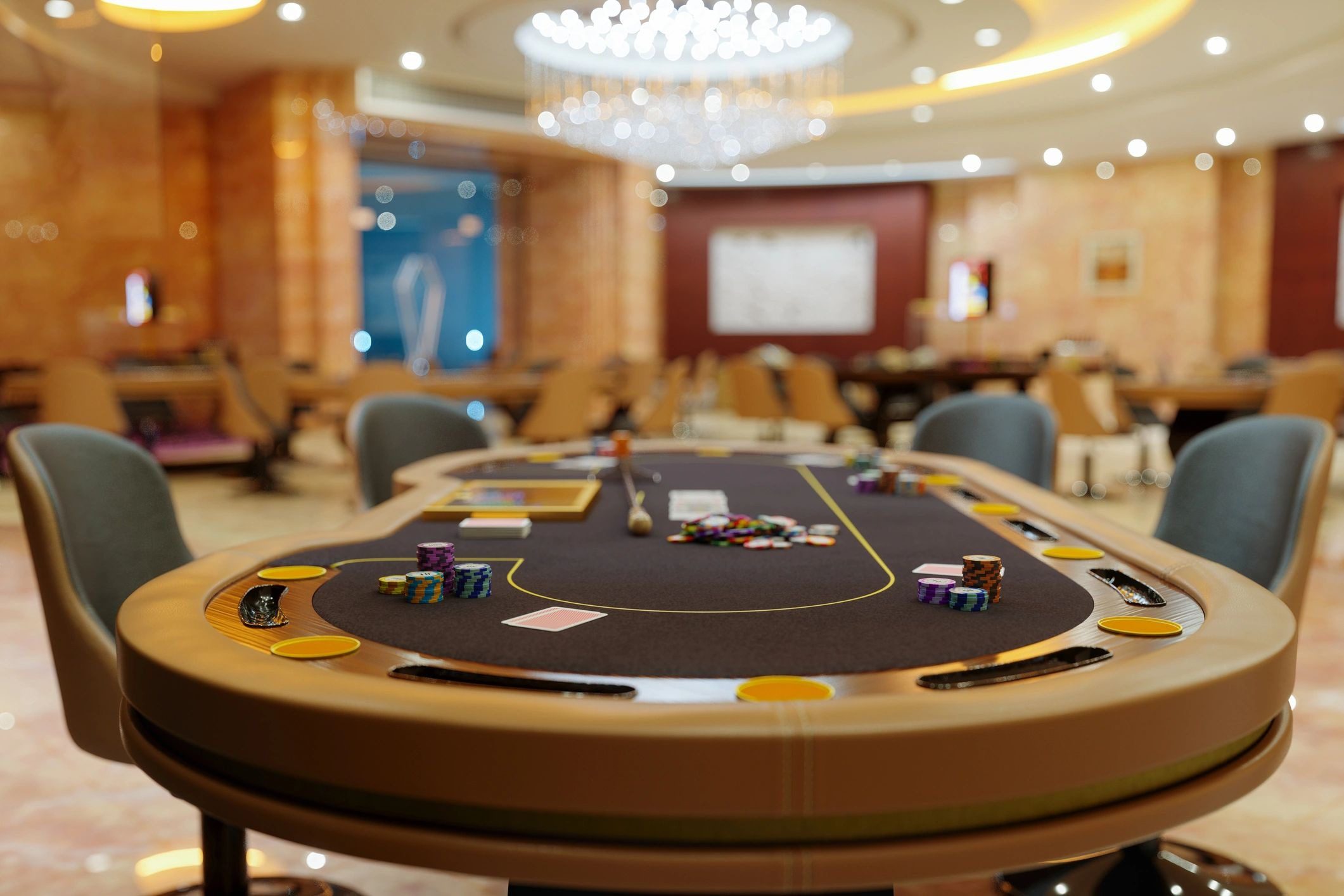 Casino poker table with chips